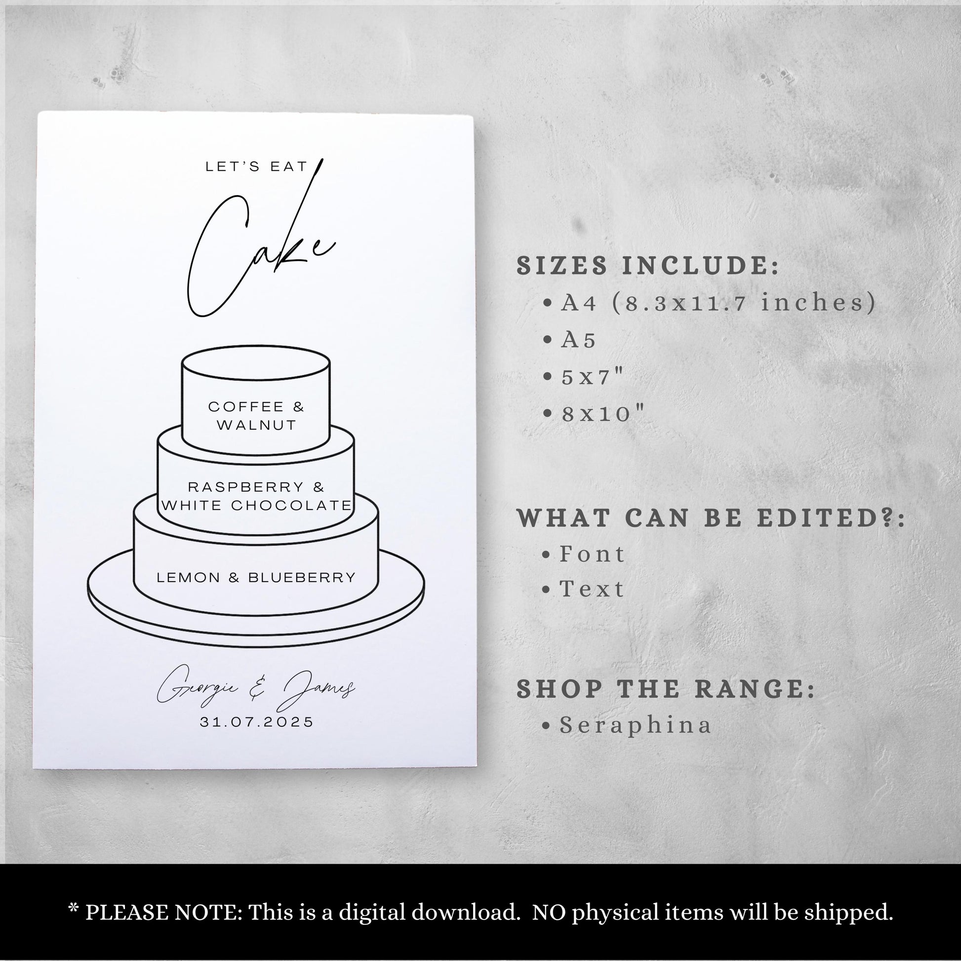 Wedding Cake Flavour Sign For Wedding Cake Sign For Wedding Favour Sign Cake Station Template Minimalist Wedding Cake Printable- Seraphina