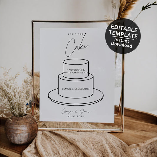 Wedding Cake Flavour Sign For Wedding Cake Sign For Wedding Favour Sign Cake Station Template Minimalist Wedding Cake Printable- Seraphina