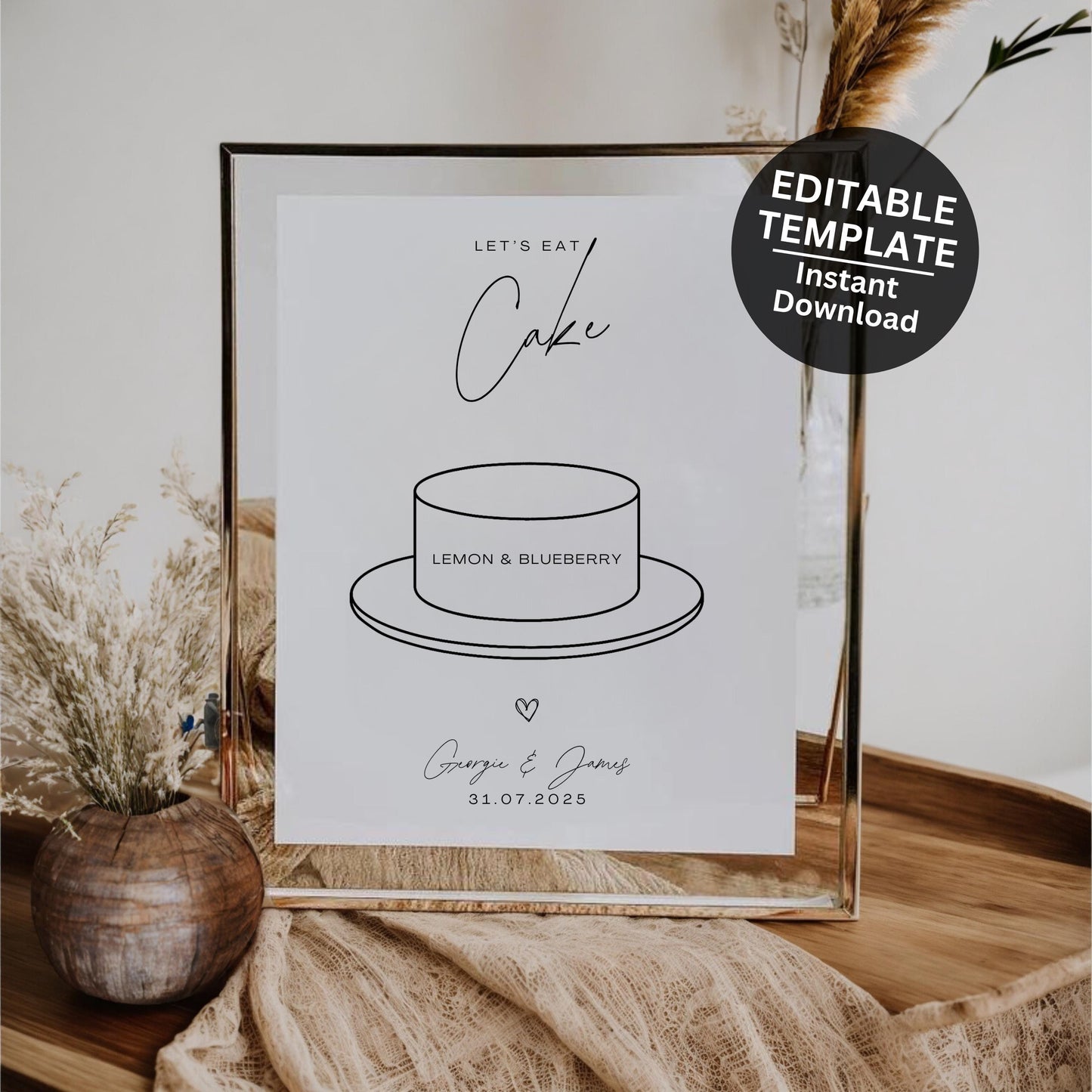 Wedding Sign For Cake Flavours Sign For Wedding Cake Flavour Sign Editable Template Minimalist Wedding Cake Printable Sign - Seraphina