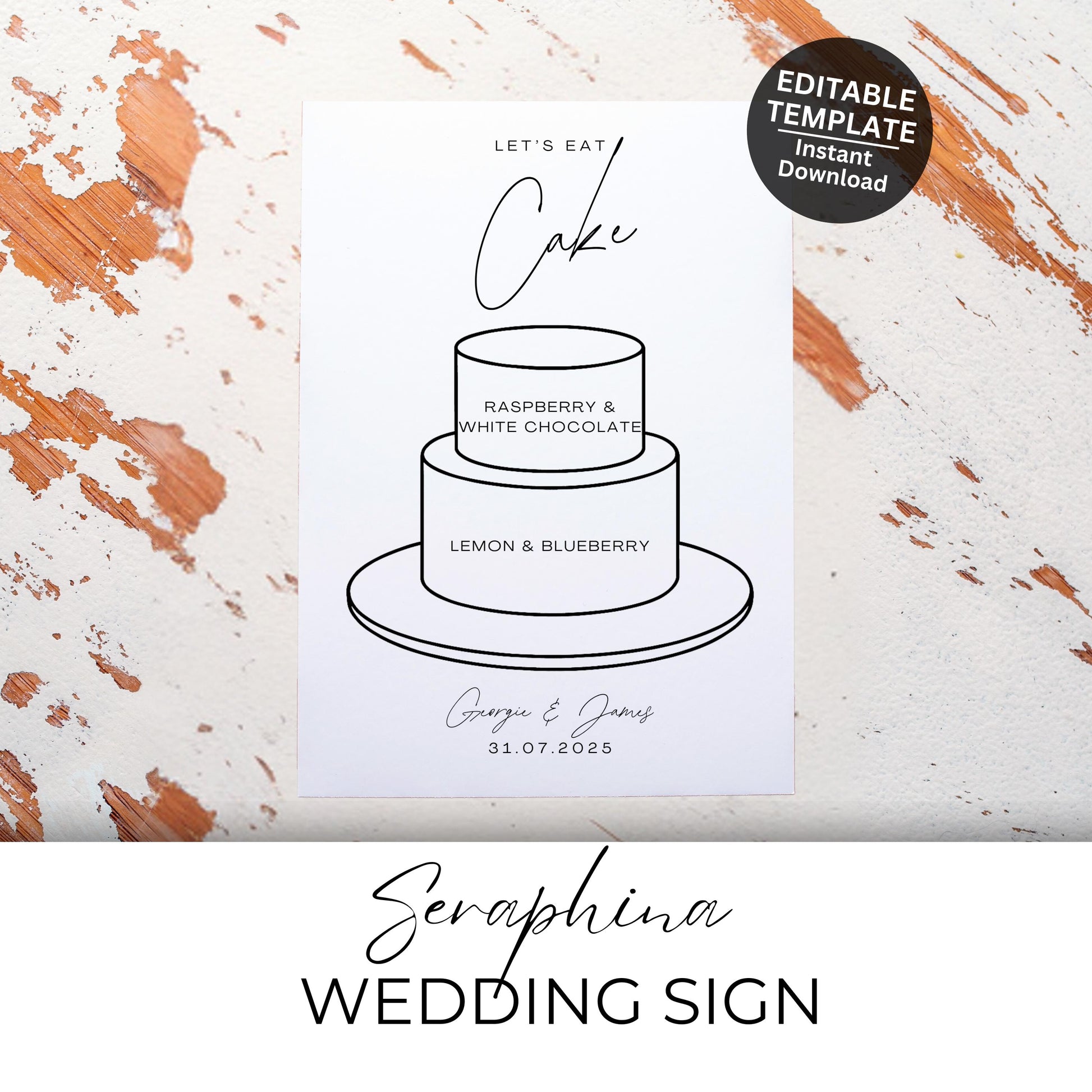 Wedding Cake Flavour Sign For Wedding Cake Sign For Wedding Favour Sign Cake Station Template Minimalist Wedding Cake Printable- Seraphina