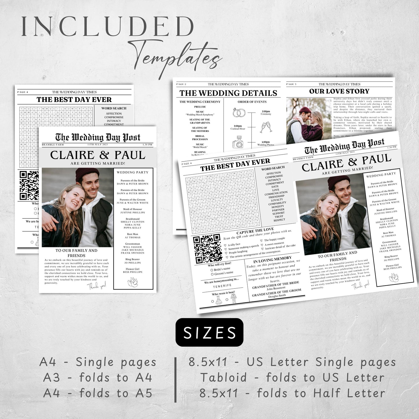 Wedding Newspaper Template Editable Wedding Program Modern Wedding Welcome Printable Newspaper Wedding Day Details DIY Keepsake for Couples
