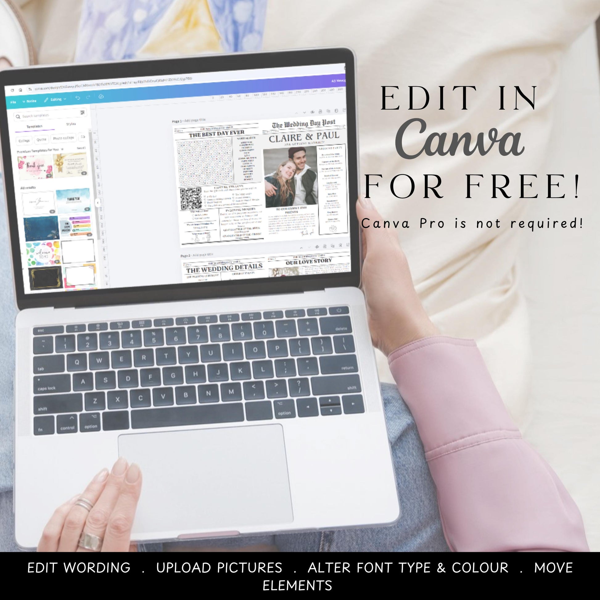 Wedding Newspaper Template Editable Wedding Program Modern Wedding Welcome Printable Newspaper Wedding Day Details DIY Keepsake for Couples