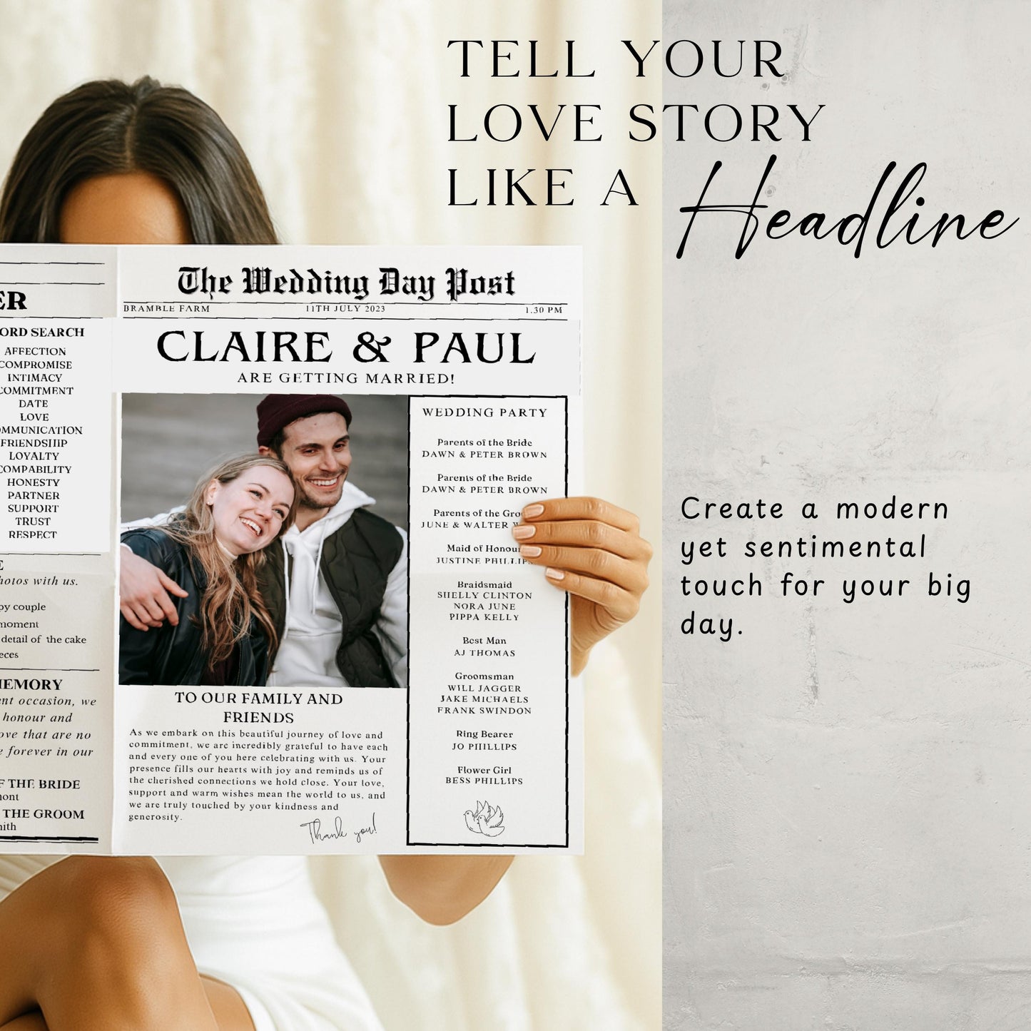Wedding day program newspaper layout