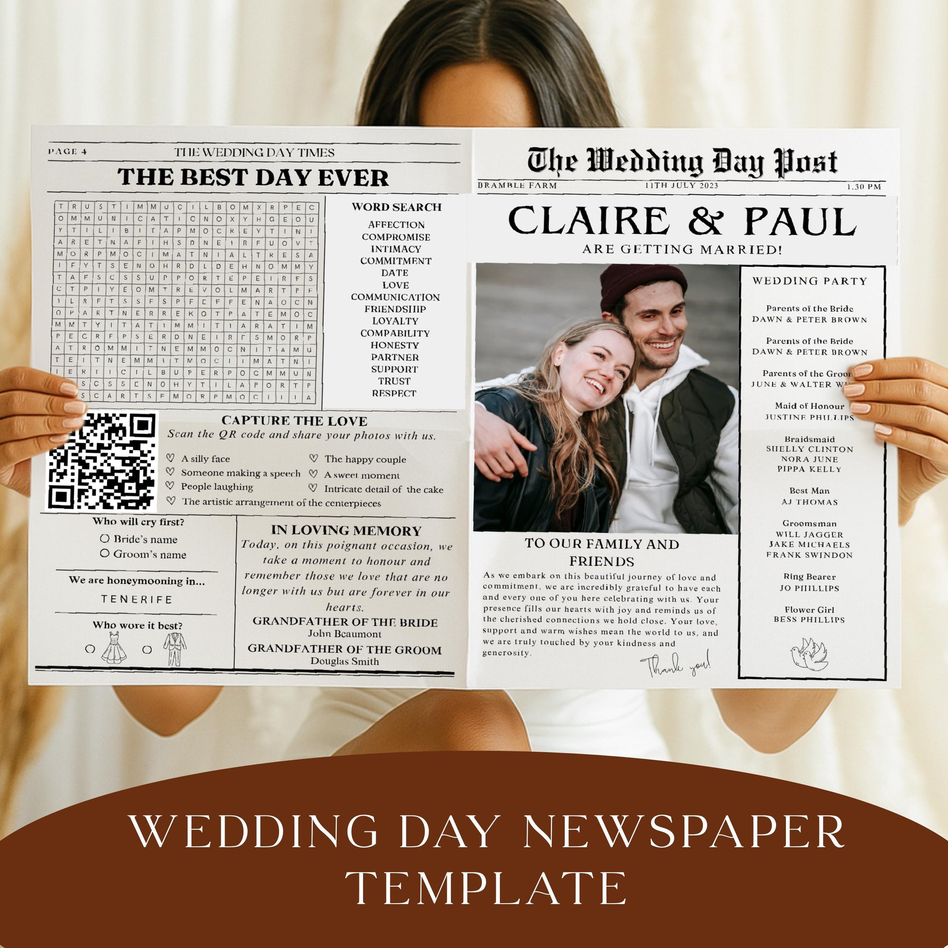 Modern vintage newspaper wedding printable