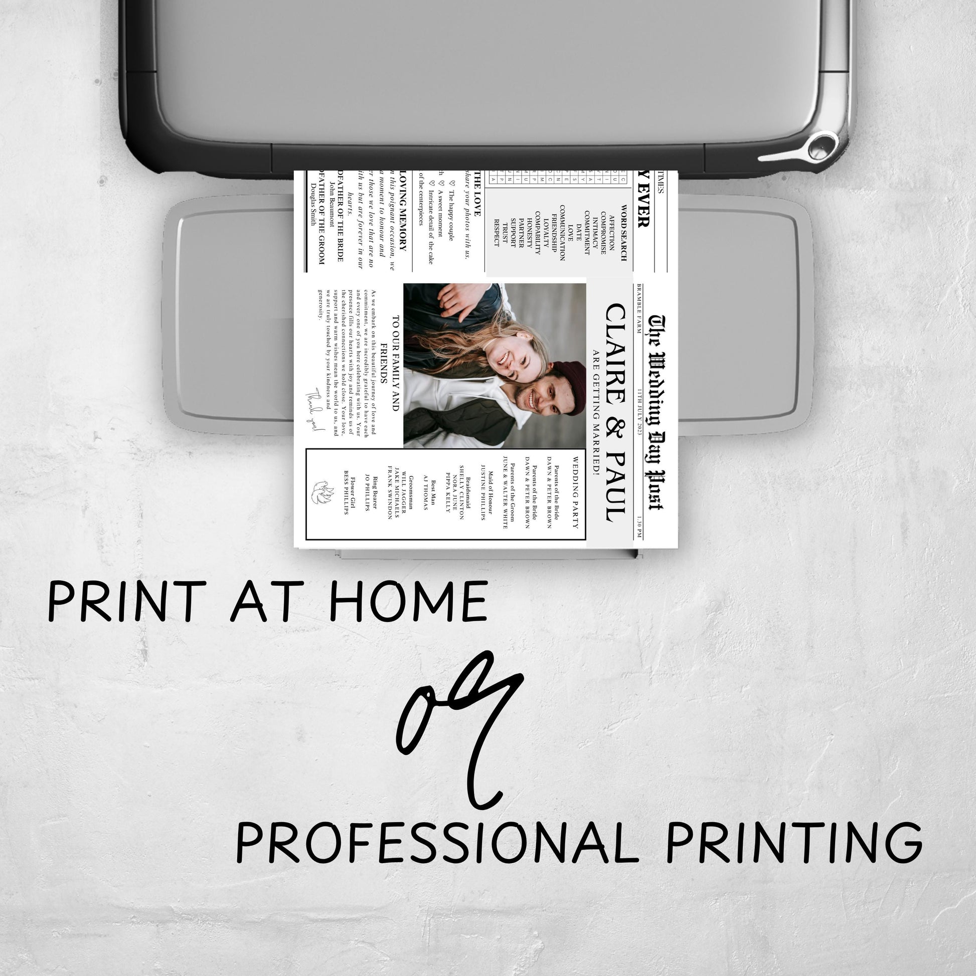 Wedding Newspaper Template Editable Wedding Program Modern Wedding Welcome Printable Newspaper Wedding Day Details DIY Keepsake for Couples