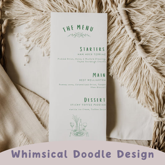 Whimsical Wedding Menu Template – Minimalist Editable Reception Menu (Canva)