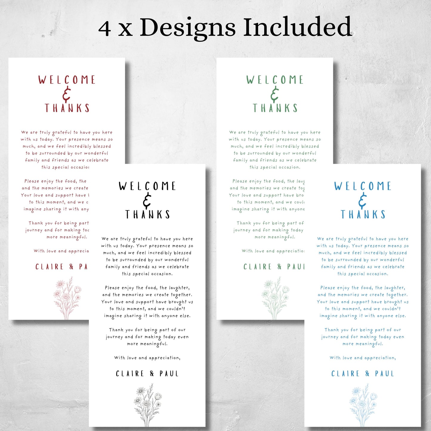 Thank You Card Template Minimalist Blue Doodle Sketch Design Printable Wedding Event Instant Download