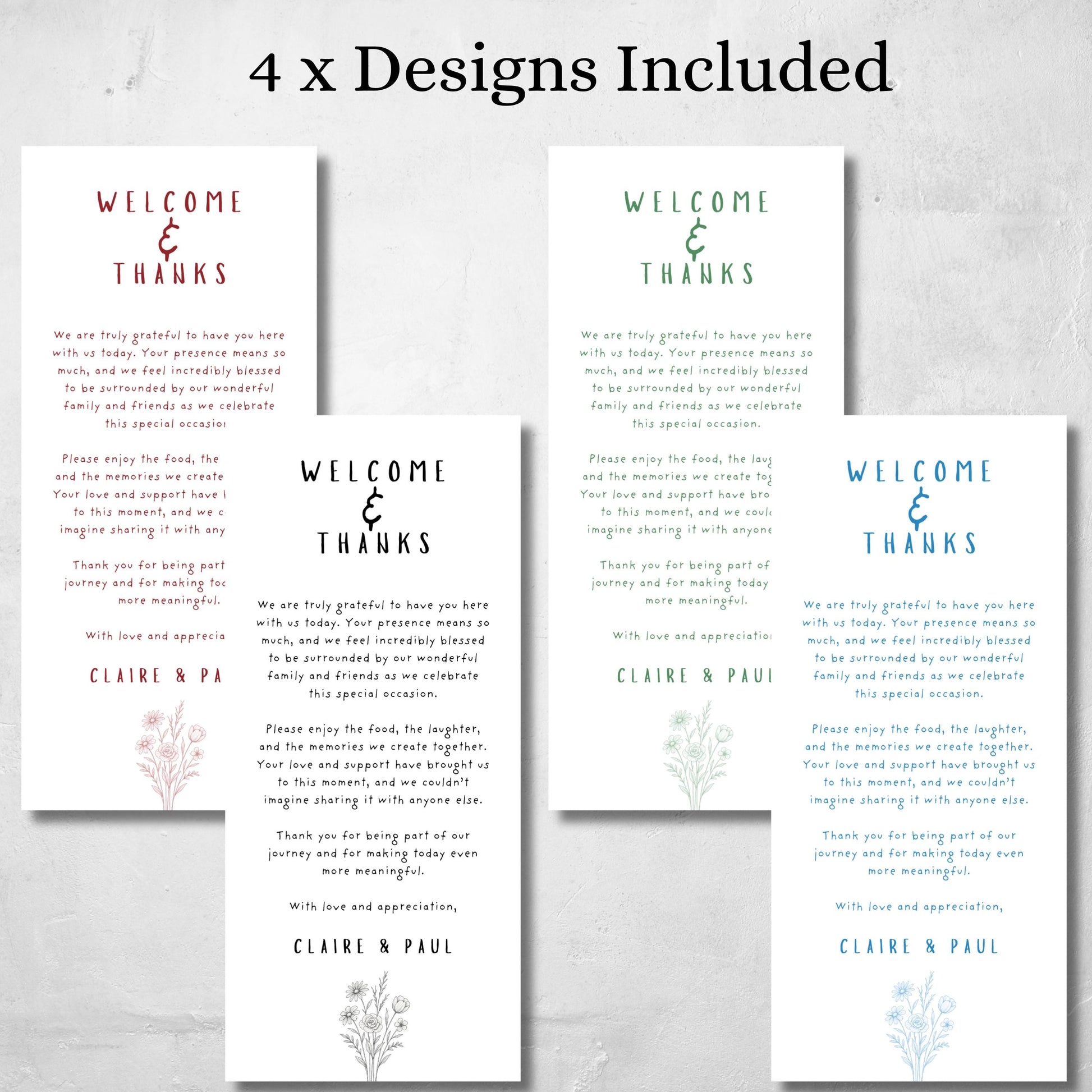 Thank You Card Template Minimalist Blue Doodle Sketch Design Printable Wedding Event Instant Download