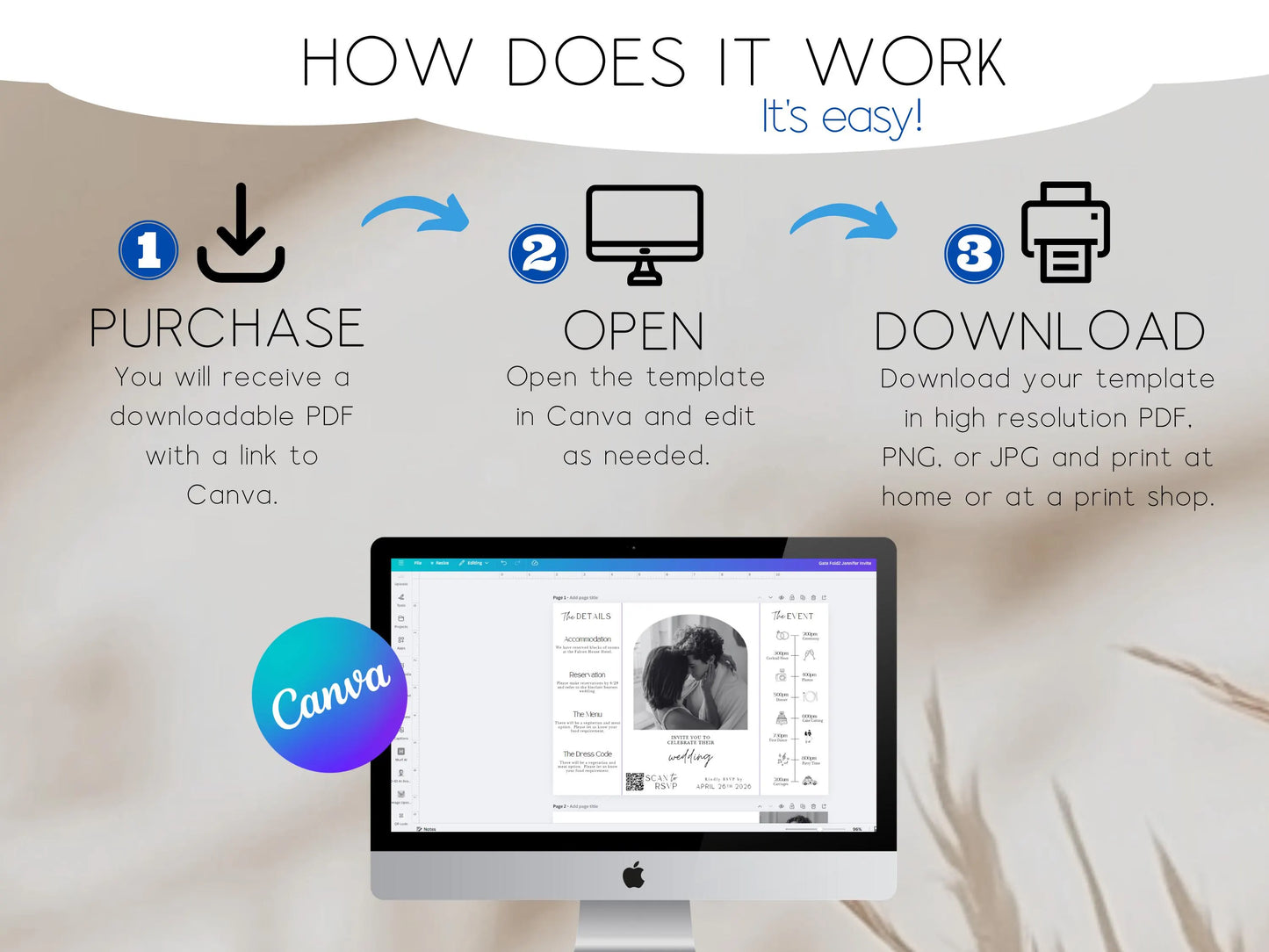 Gatefold Wedding Invitation Template – Editable Folded Wedding Invite (Canva)
