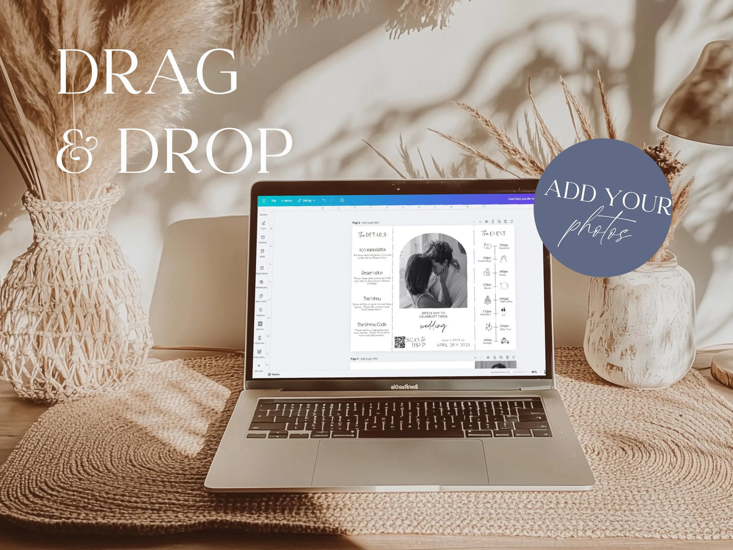 Gatefold Wedding Invitation Template – Editable Folded Wedding Invite (Canva)