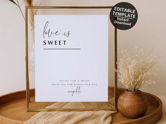 Love Is Sweet Wedding Sign Printable – Minimalist Dessert Table Sign (Canva)