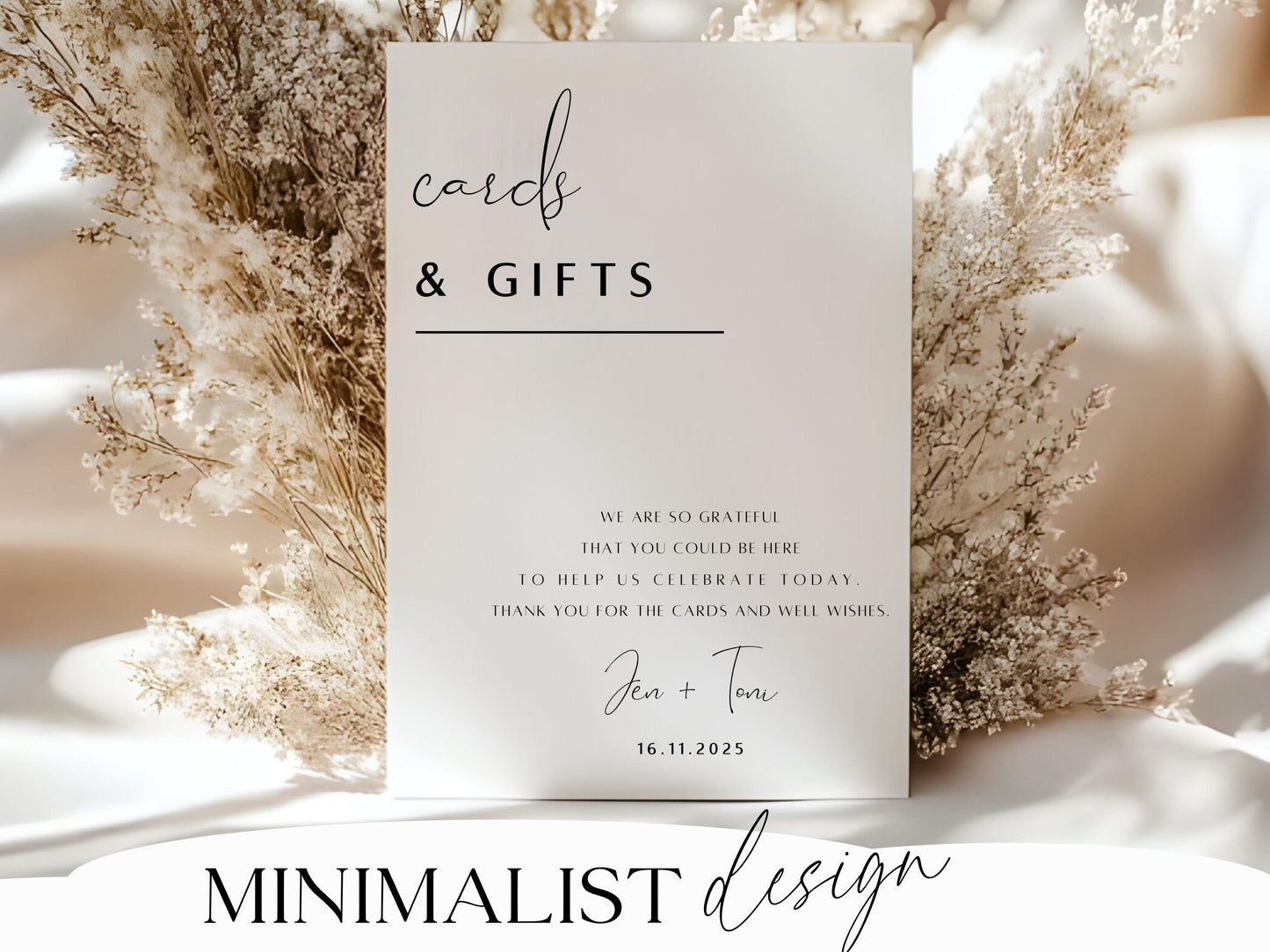 Minimalist Cards & Gifts Wedding Sign Template – Editable Printable (Canva)
