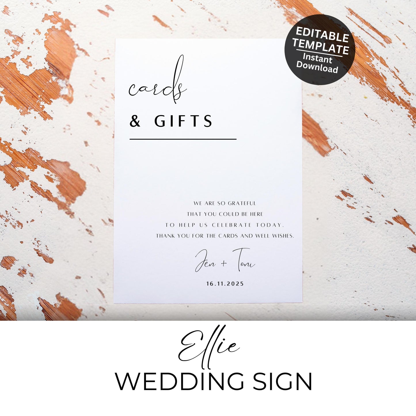 Minimalist Cards & Gifts Wedding Sign Template – Editable Printable (Canva)