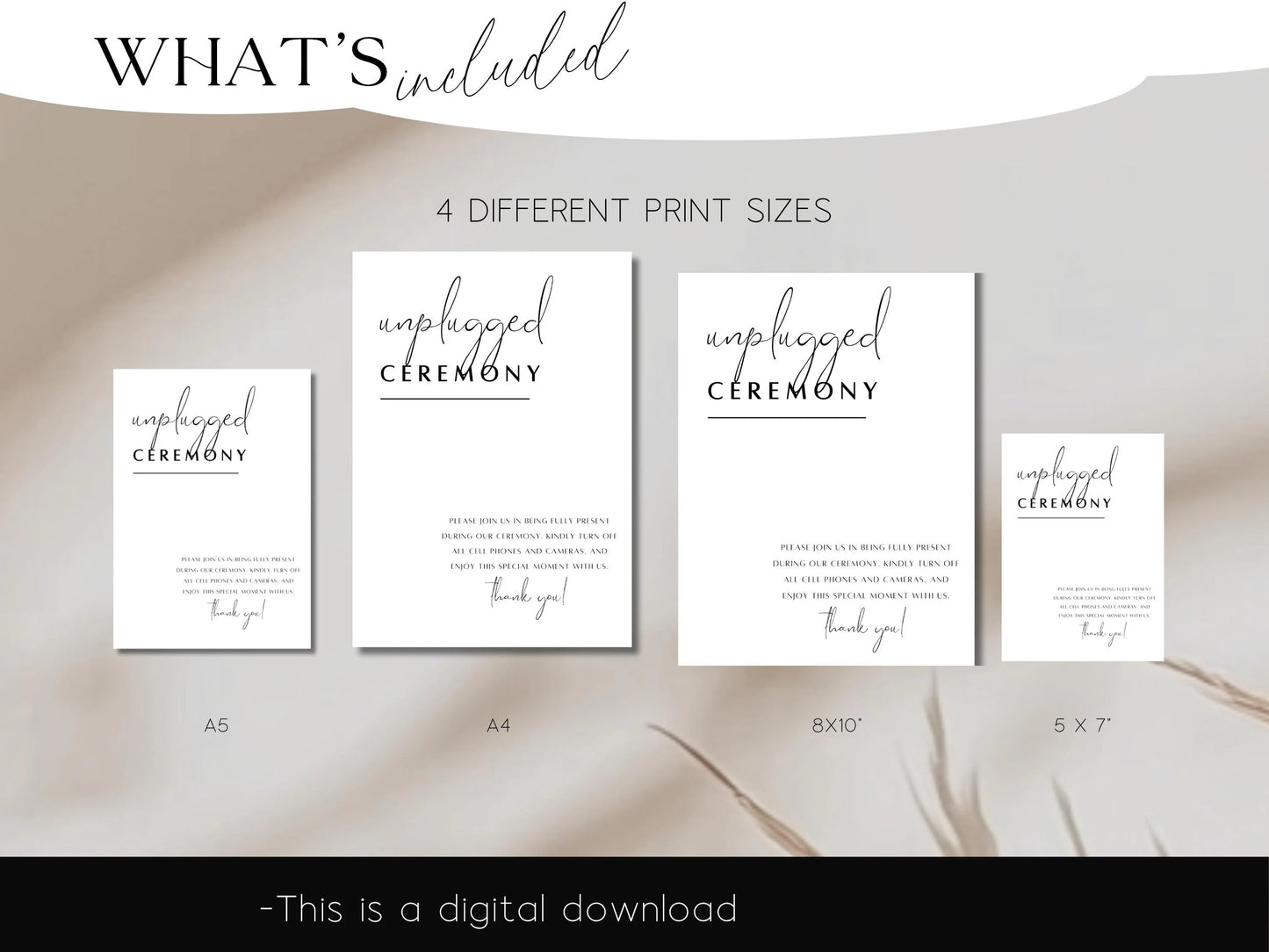 Unplugged Ceremony Sign Printable – Minimalist Wedding Sign Template (Canva)