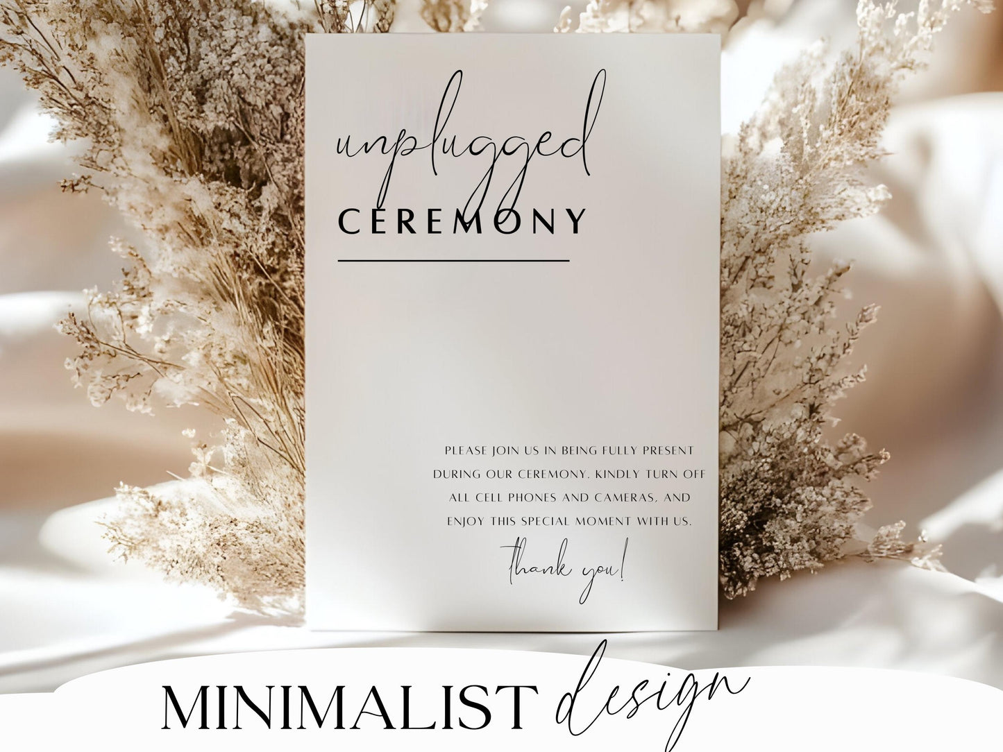 Unplugged Ceremony Sign Printable – Minimalist Wedding Sign Template (Canva)