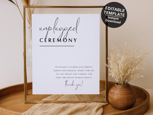 Unplugged Ceremony Sign Printable – Minimalist Wedding Sign Template (Canva)