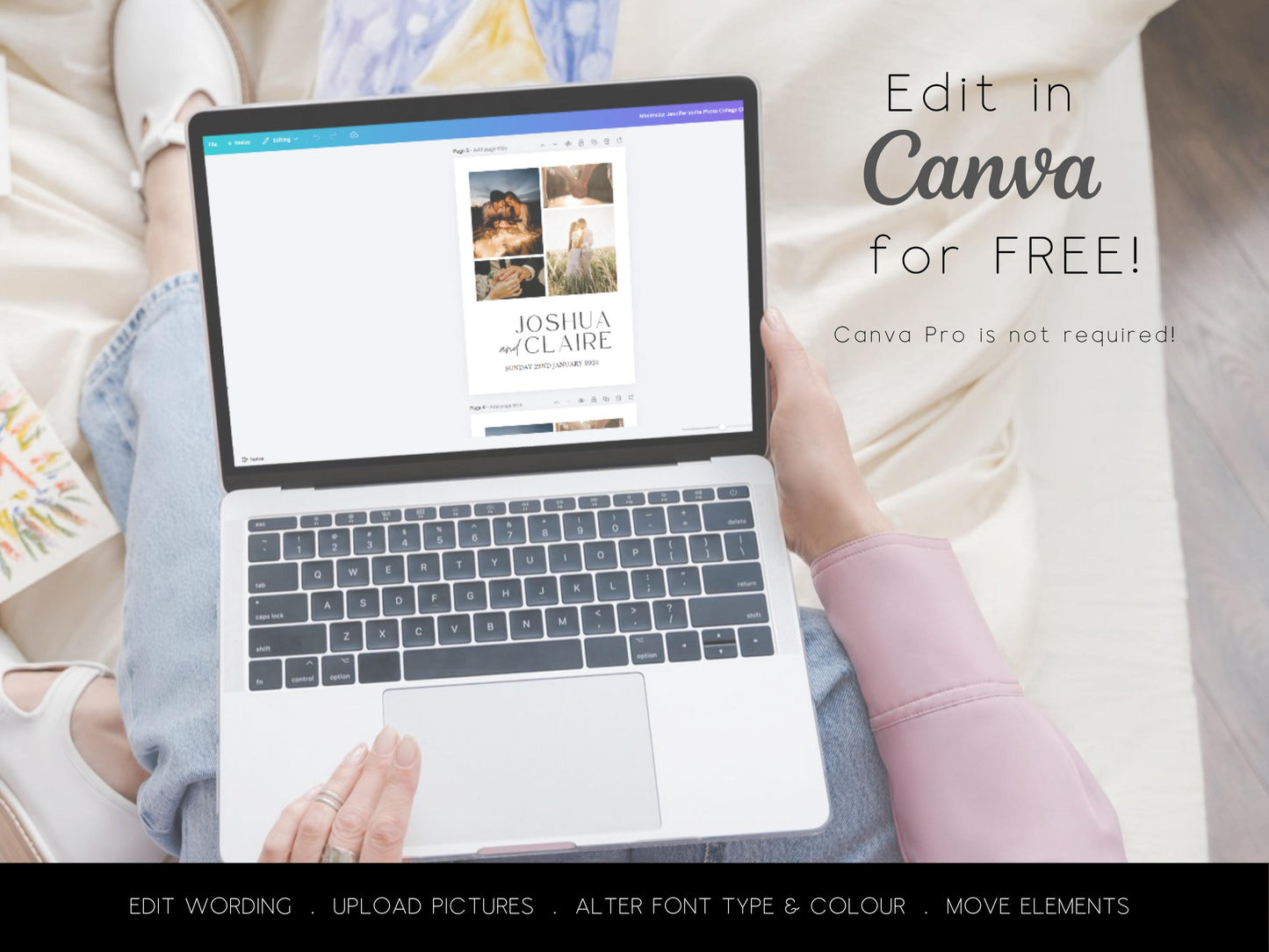 Minimalist wedding invitation template with QR code, printable collage invite boho chic rustic design customizable RSVP digital download