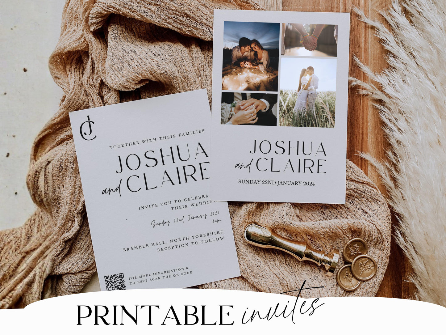 Minimalist Wedding Invitation Template – Editable Modern Invite (Canva)