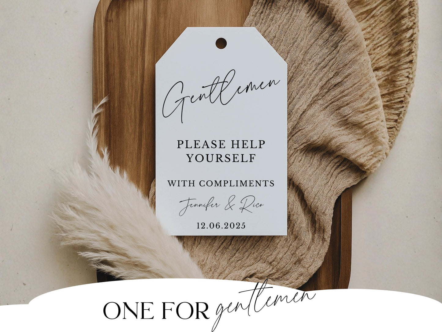 Minimalist Wedding Sign For Bathroom Basket Tag Complimentary Toiletries - Angelina