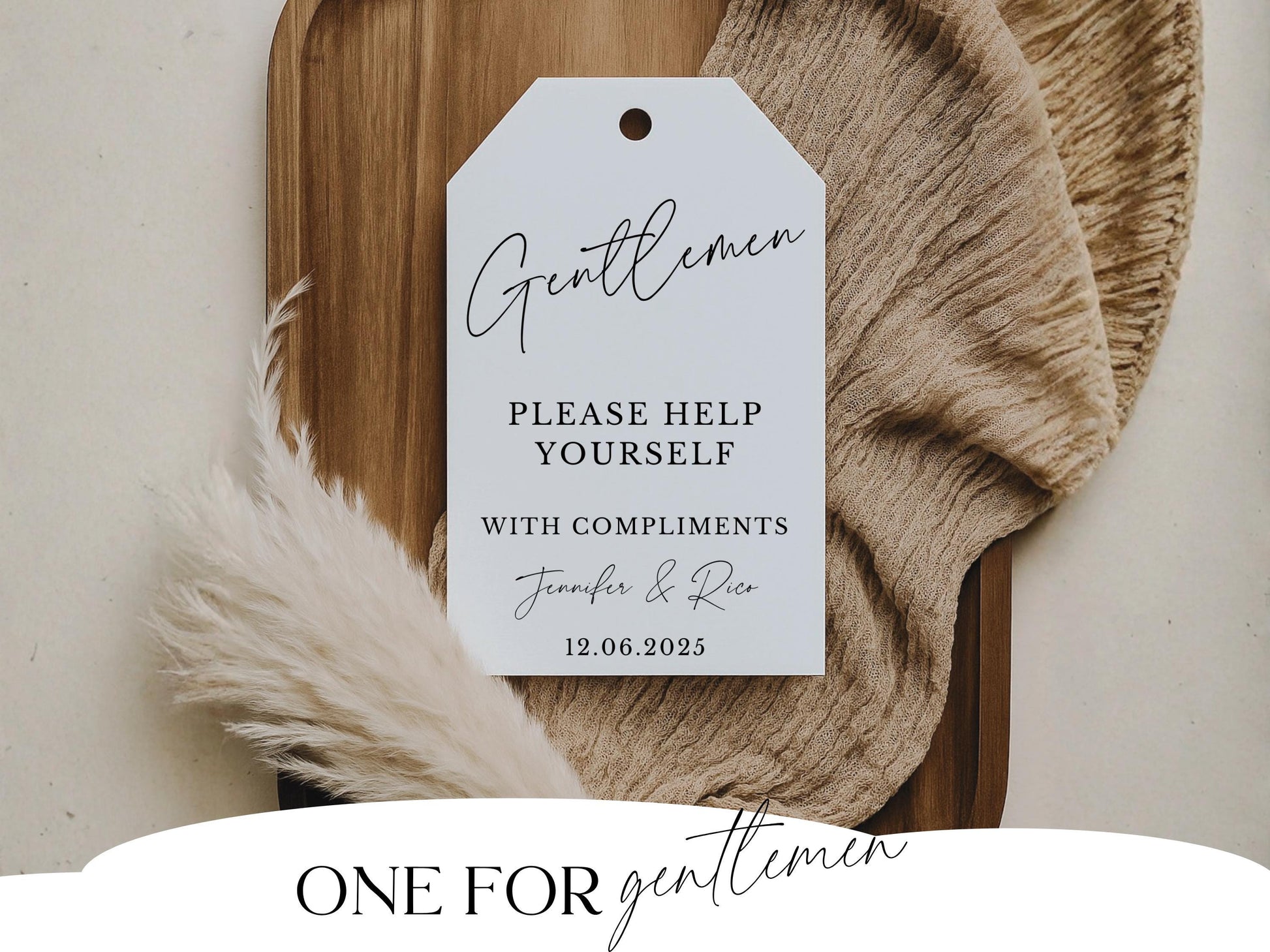 Minimalist Wedding Sign For Bathroom Basket Tag Complimentary Toiletries - Angelina