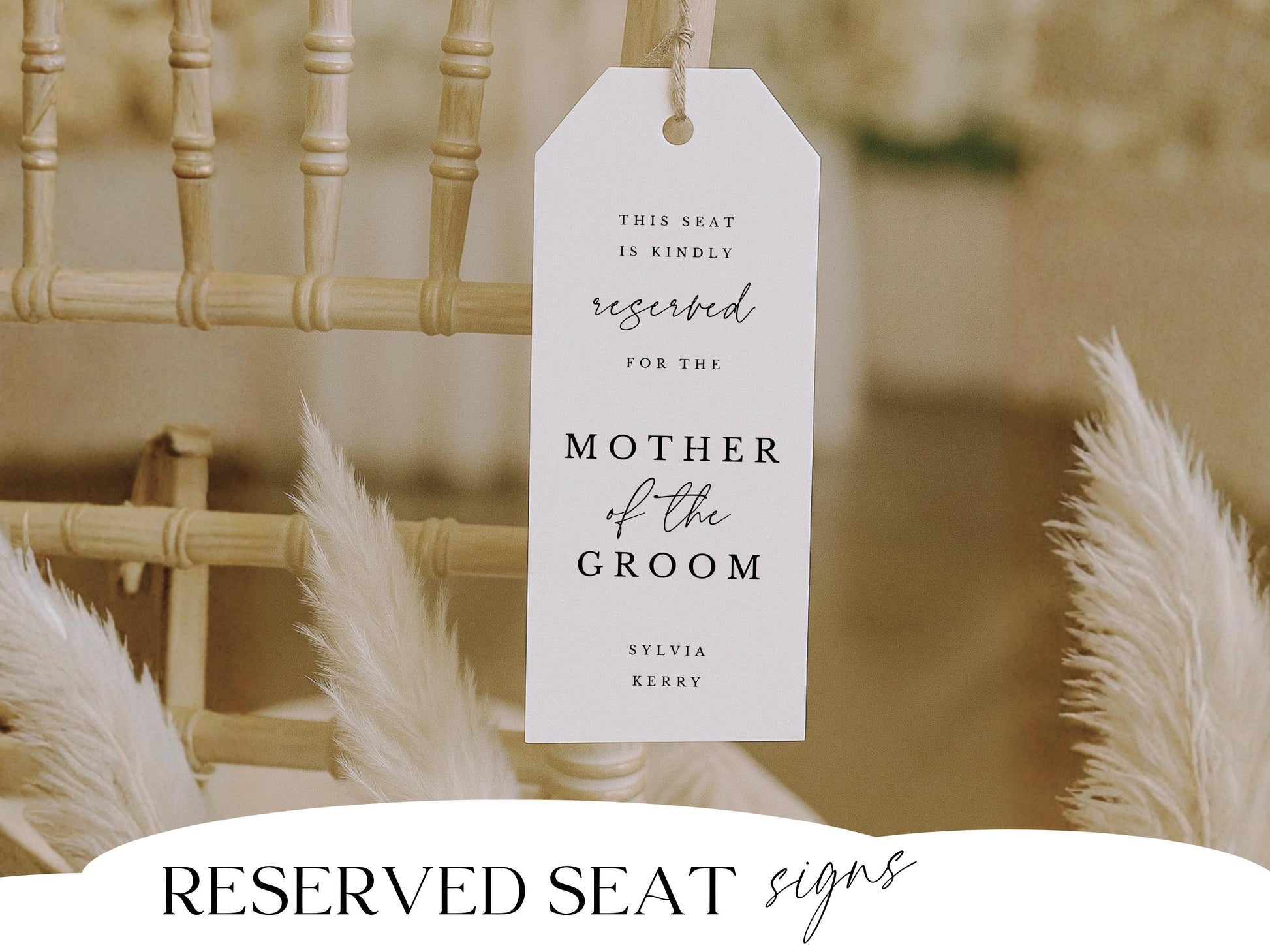 Personalised Reserved Seat Tag for Minimalist Wedding - Angelina