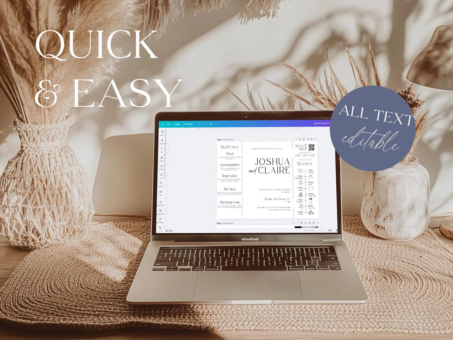 All-in-One Gatefold Wedding Invitation Template – Editable Folded Invite with RSVP (Canva)