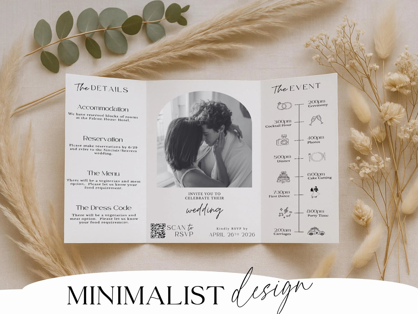 Gatefold Wedding Invitation Template – Editable Folded Wedding Invite (Canva)