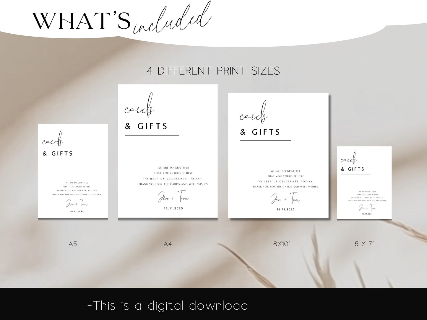 Minimalist Cards & Gifts Wedding Sign Template – Editable Printable (Canva)