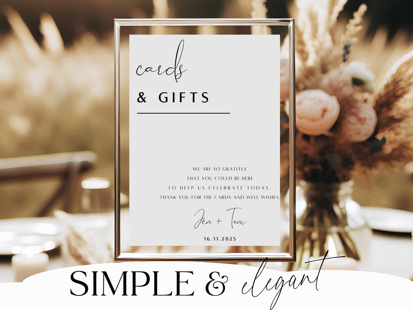 Minimalist Cards & Gifts Wedding Sign Template – Editable Printable (Canva)