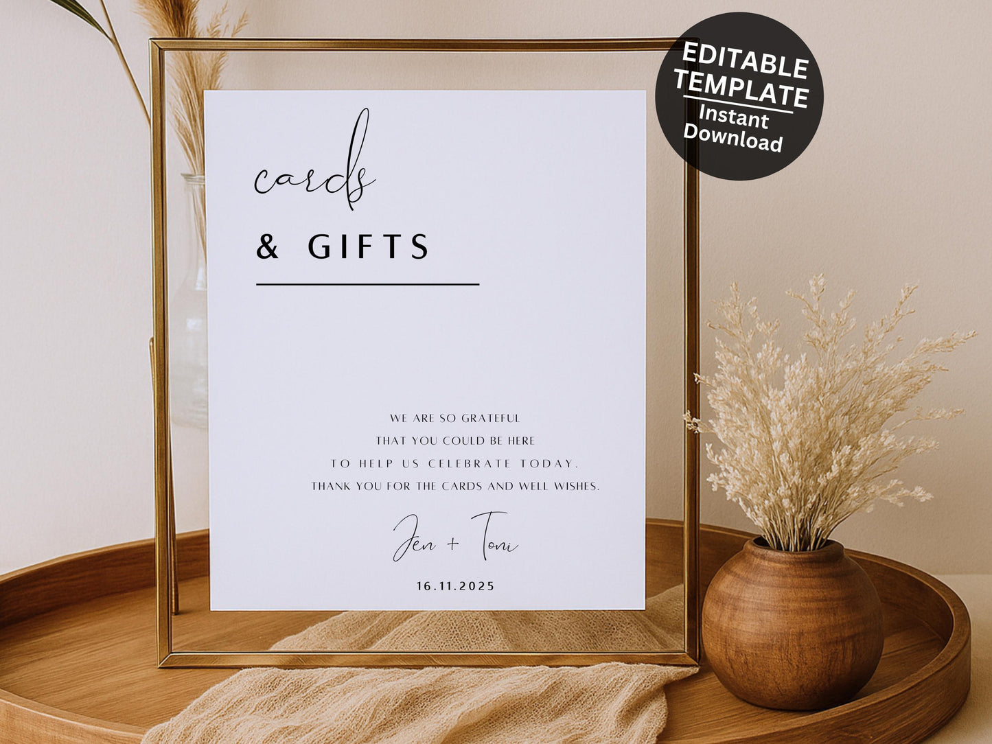 Minimalist Cards & Gifts Wedding Sign Template – Editable Printable (Canva)