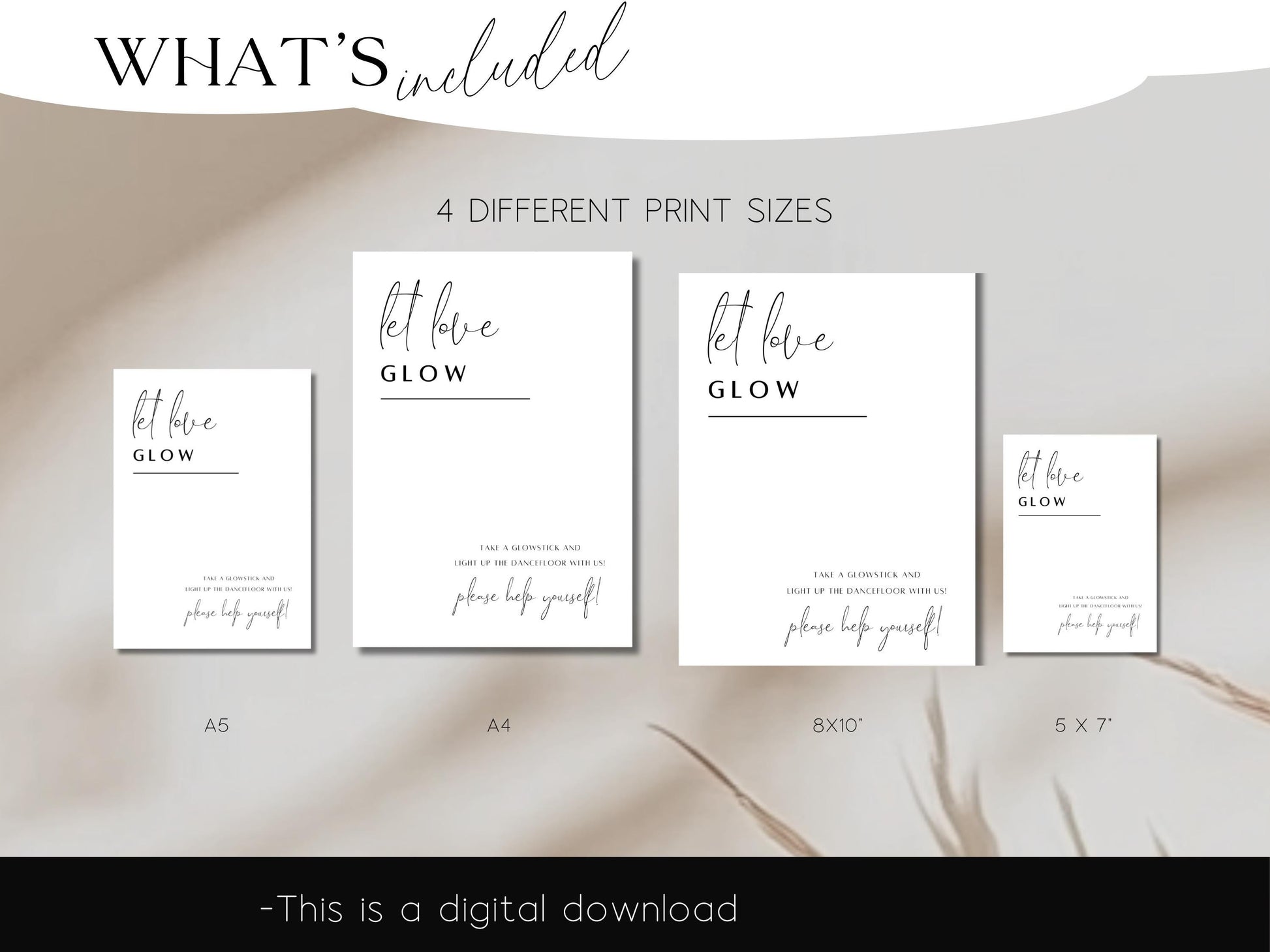Printable Let Love Glow Sign Glow Stick Send-Off Wedding Sign Template Minimalist Wedding Decor - EL01