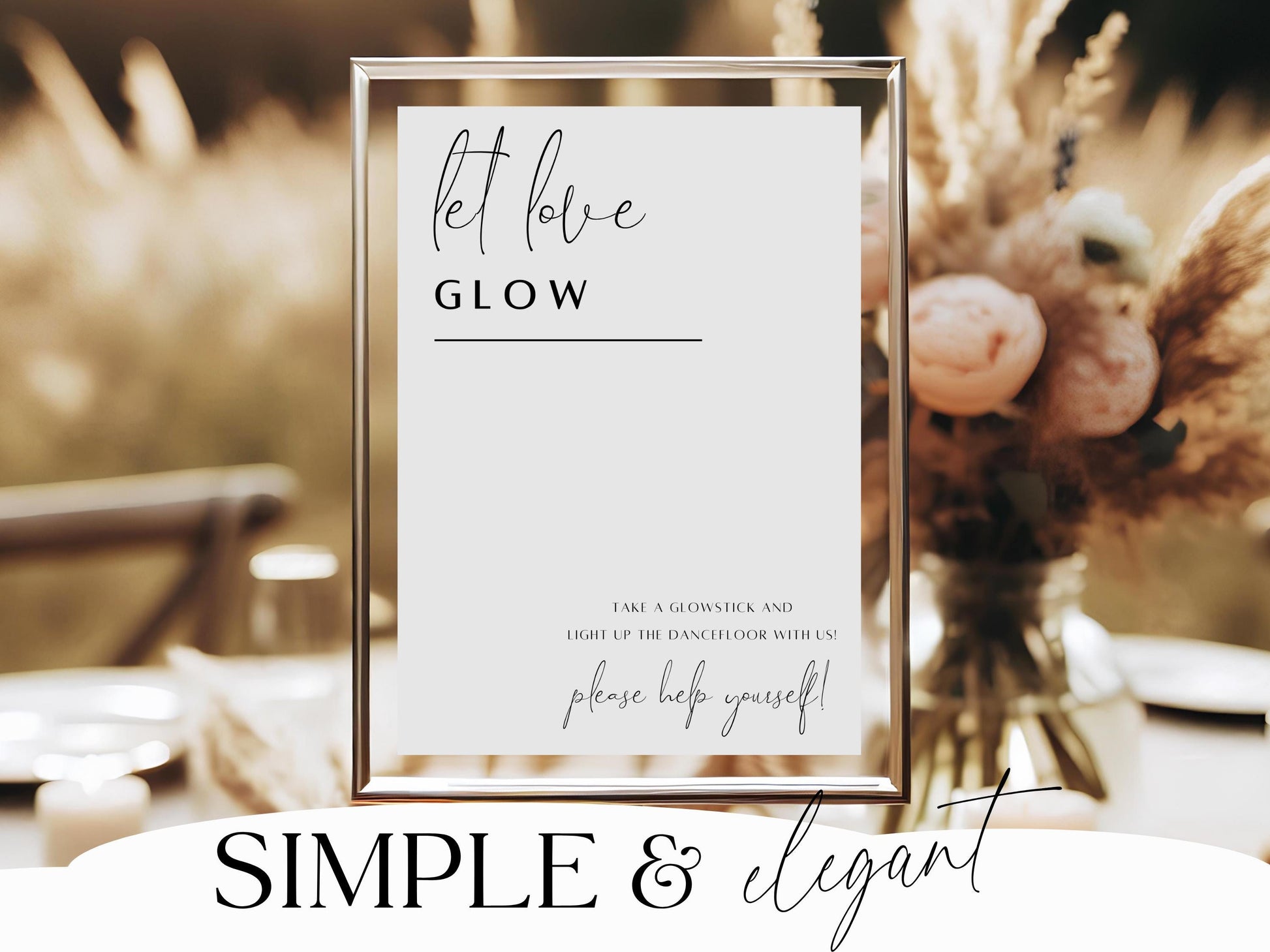 Printable Let Love Glow Sign Glow Stick Send-Off Wedding Sign Template Minimalist Wedding Decor - EL01