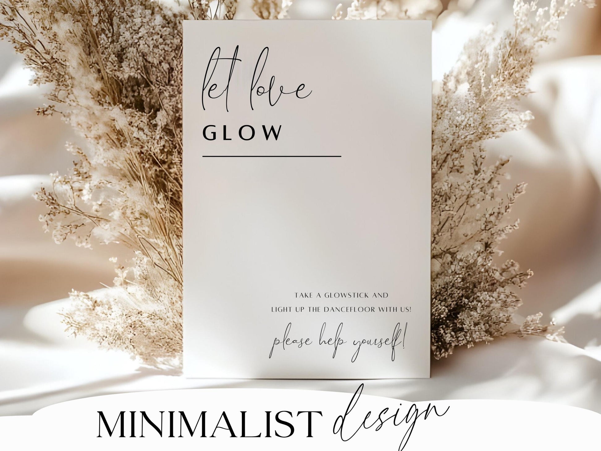 Printable Let Love Glow Sign Glow Stick Send-Off Wedding Sign Template Minimalist Wedding Decor - EL01
