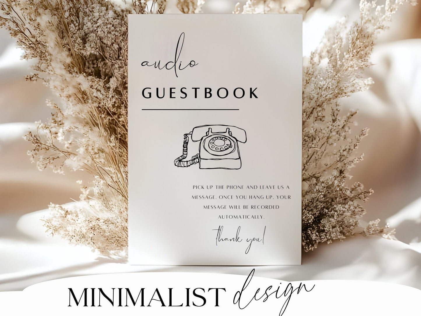 Audio Guestbook Sign Printable – Minimalist Wedding Voicemail Sign Template (Canva)