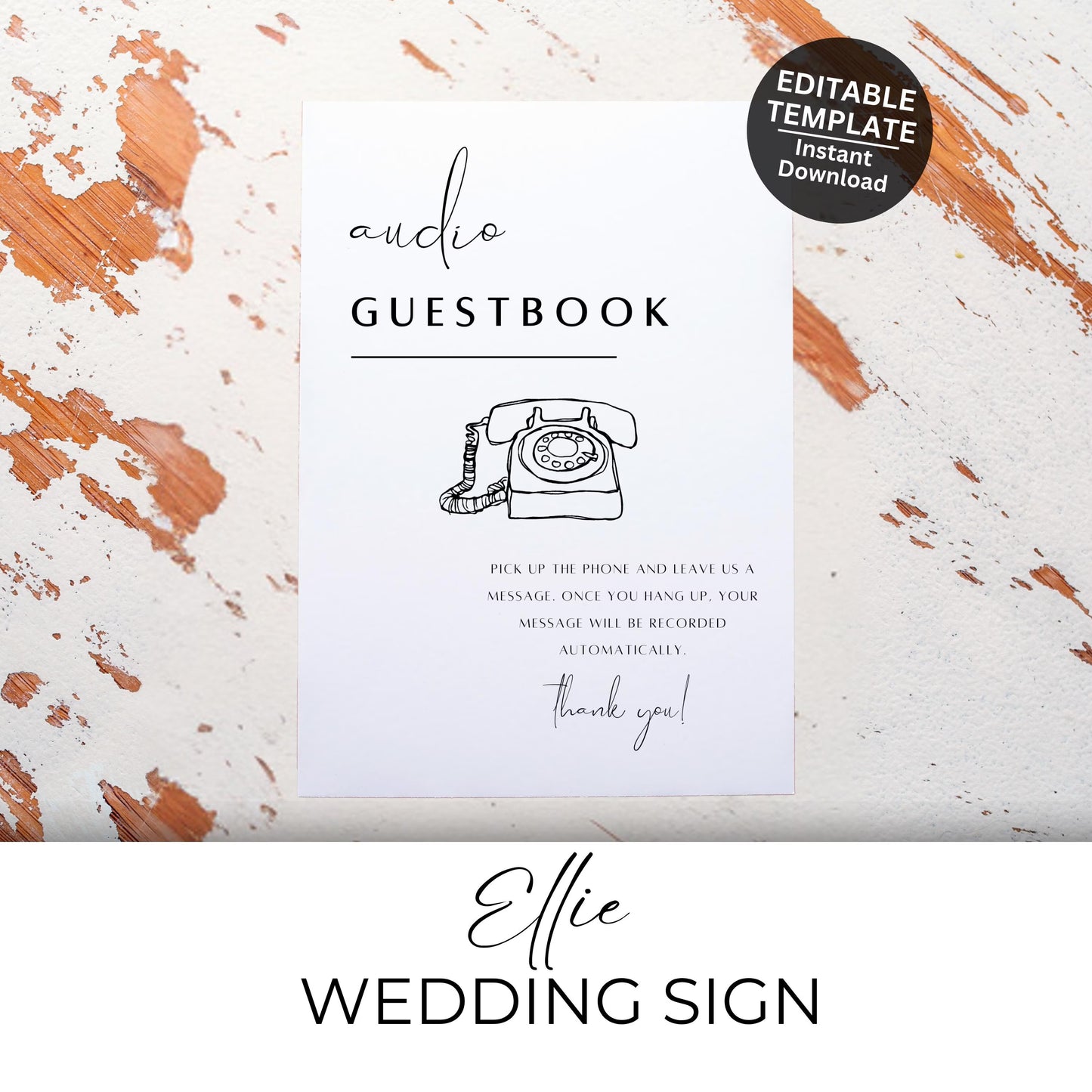 Audio Guestbook Sign Printable – Minimalist Wedding Voicemail Sign Template (Canva)