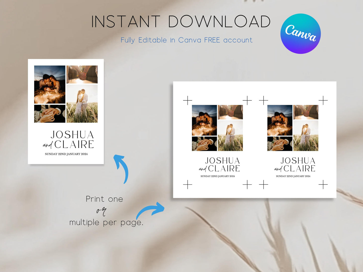 Printable Wedding Invitation with QR Code Minimalist Invite Suite Minimal Simple Editable Template -Jennifer