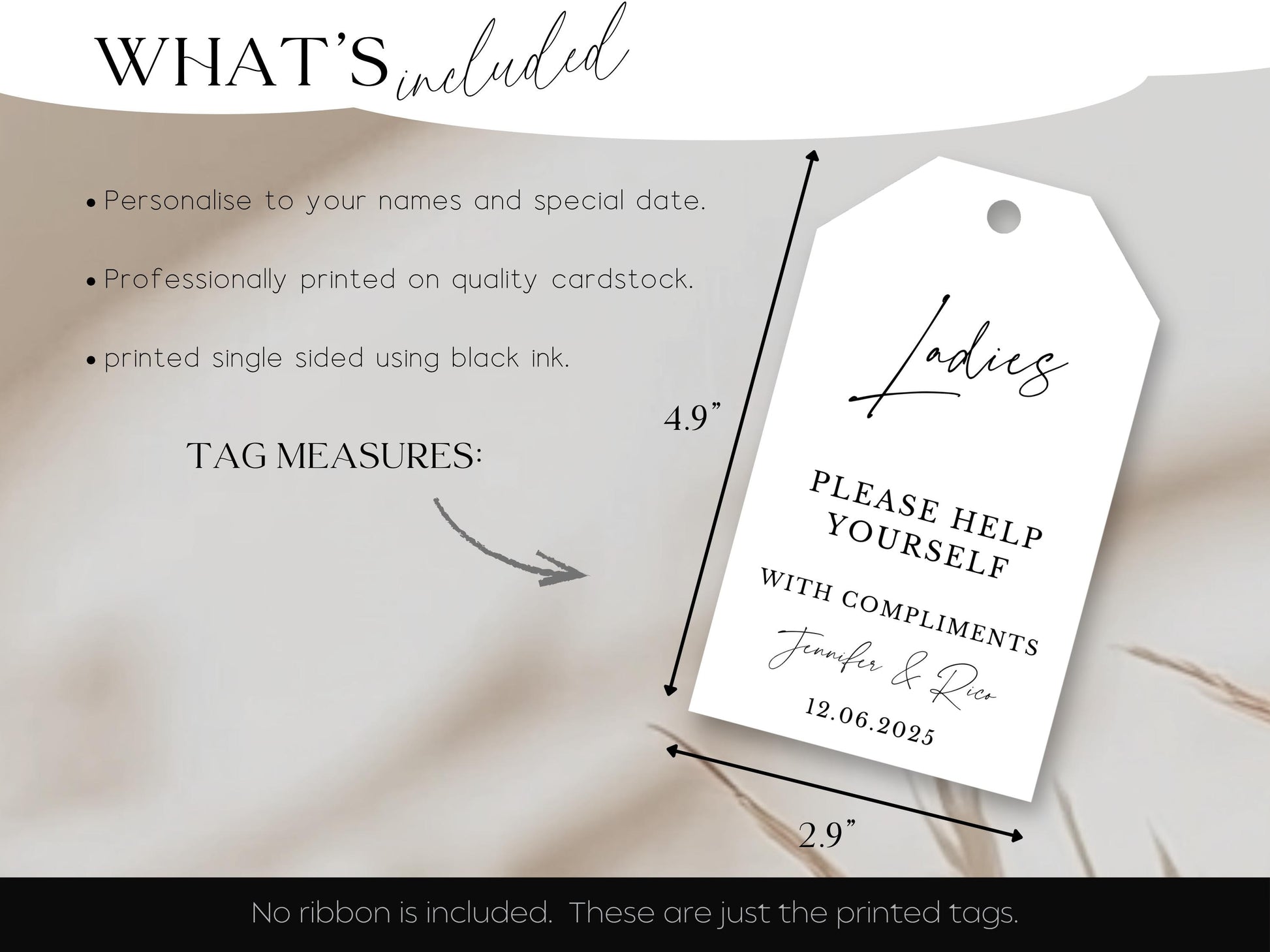 Minimalist Wedding Sign For Bathroom Basket Tag Complimentary Toiletries - Angelina