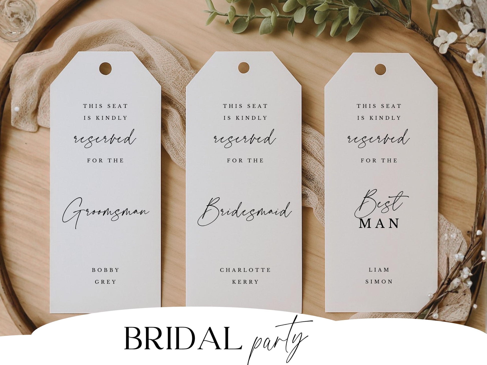 Personalised Reserved Seat Tag for Minimalist Wedding - Angelina