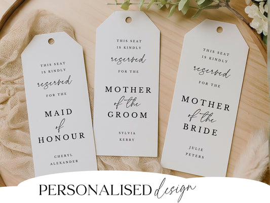 Personalised Reserved Seat Tag for Minimalist Wedding - Angelina