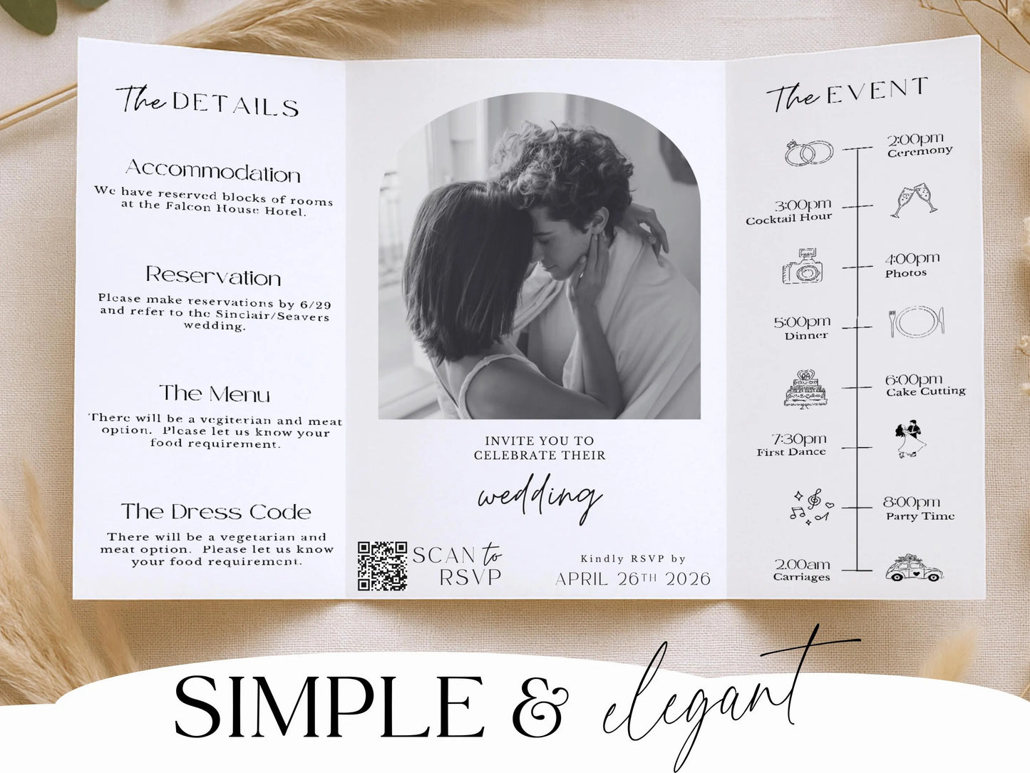 Gatefold Wedding Invitation Template – Editable Folded Wedding Invite (Canva)