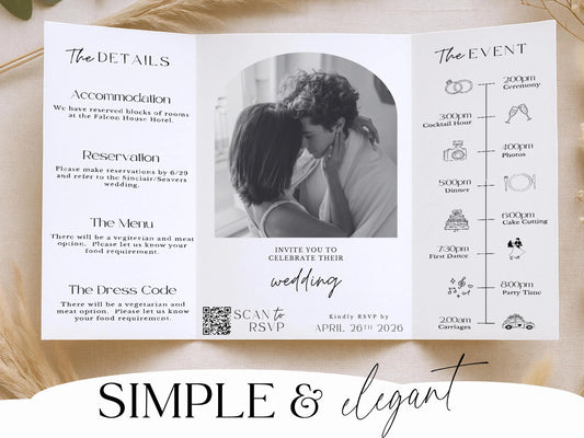 Gatefold Wedding Invitation Template – Editable Folded Wedding Invite (Canva)