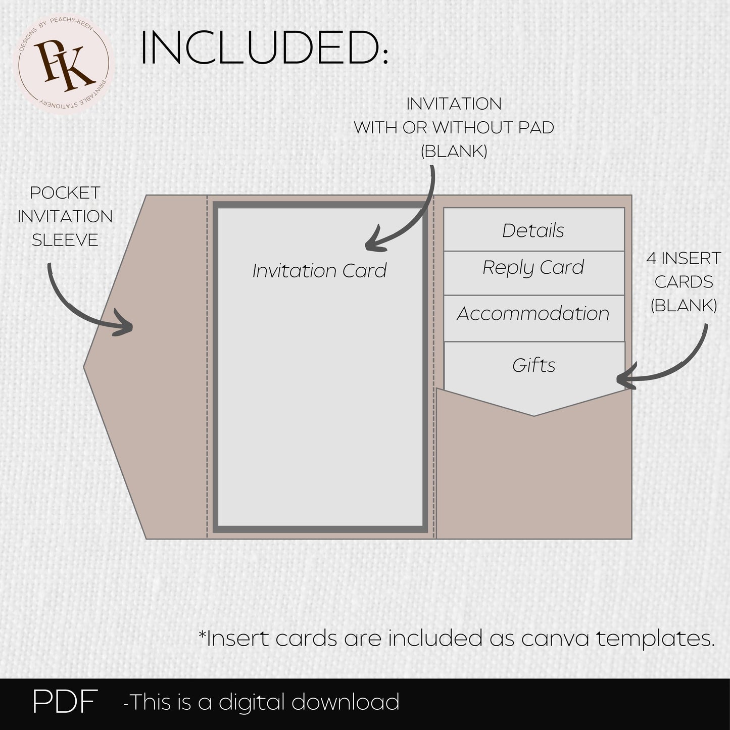 Pocketfold Wedding Invitation Trifold Wedding Invitation DIY Pocket Template Wedding Invitation Printable Pocketfold Invitation PDF