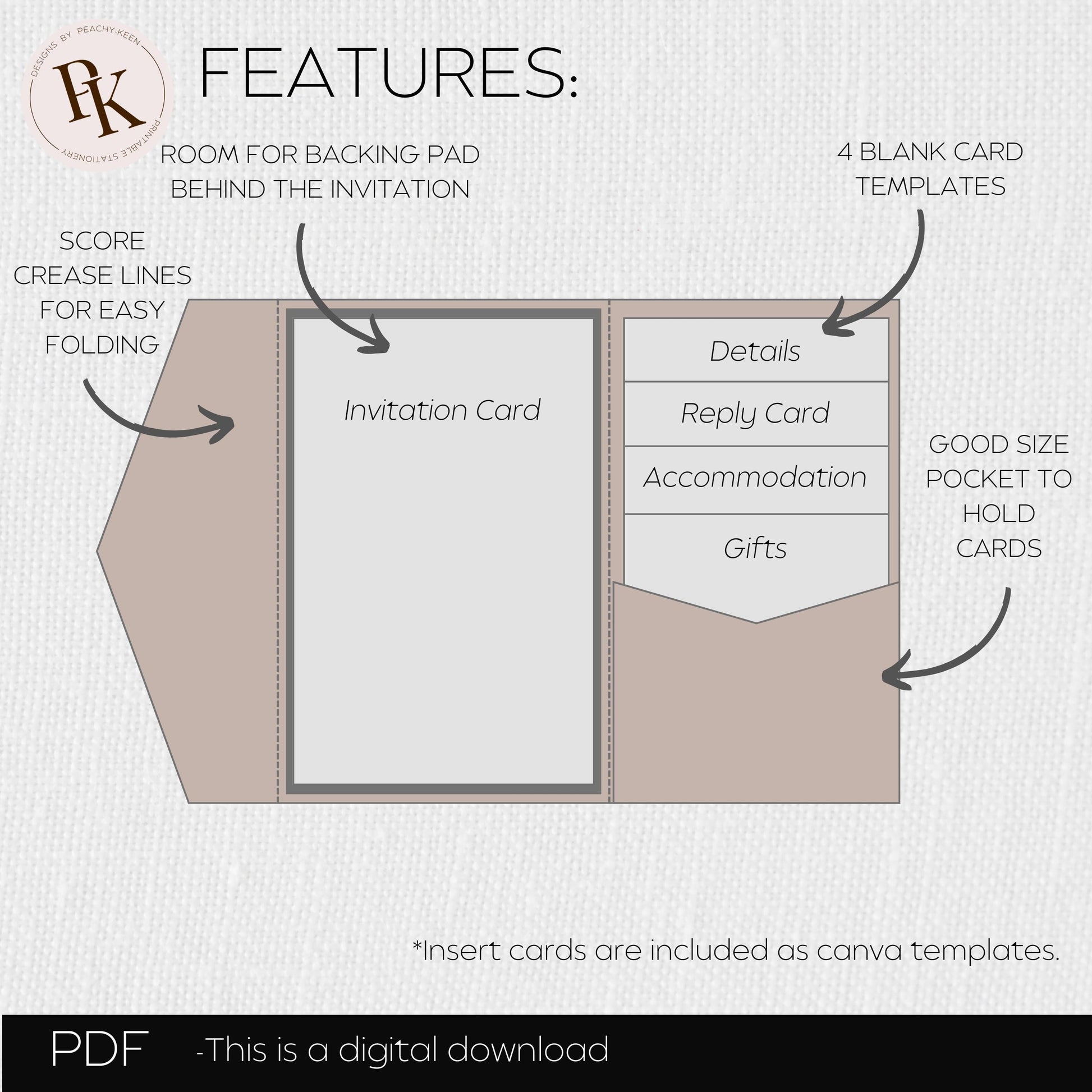 Pocketfold Wedding Invitation Trifold Wedding Invitation DIY Pocket Template Wedding Invitation Printable Pocketfold Invitation PDF