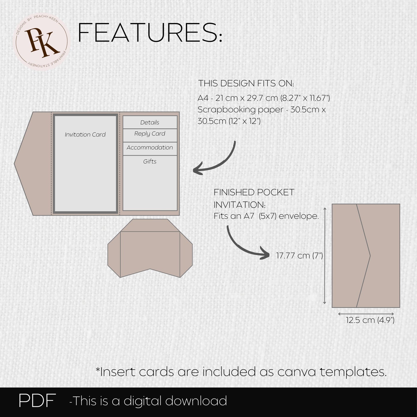 Pocketfold Wedding Invitation Trifold Wedding Invitation DIY Pocket Template Wedding Invitation Printable Pocketfold Invitation PDF