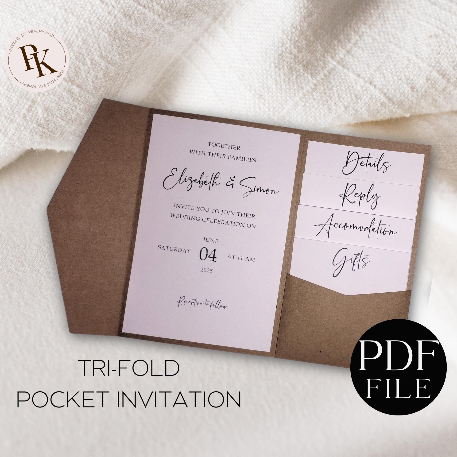 Pocketfold Wedding Invitation Trifold Wedding Invitation DIY Pocket Template Wedding Invitation Printable Pocketfold Invitation PDF