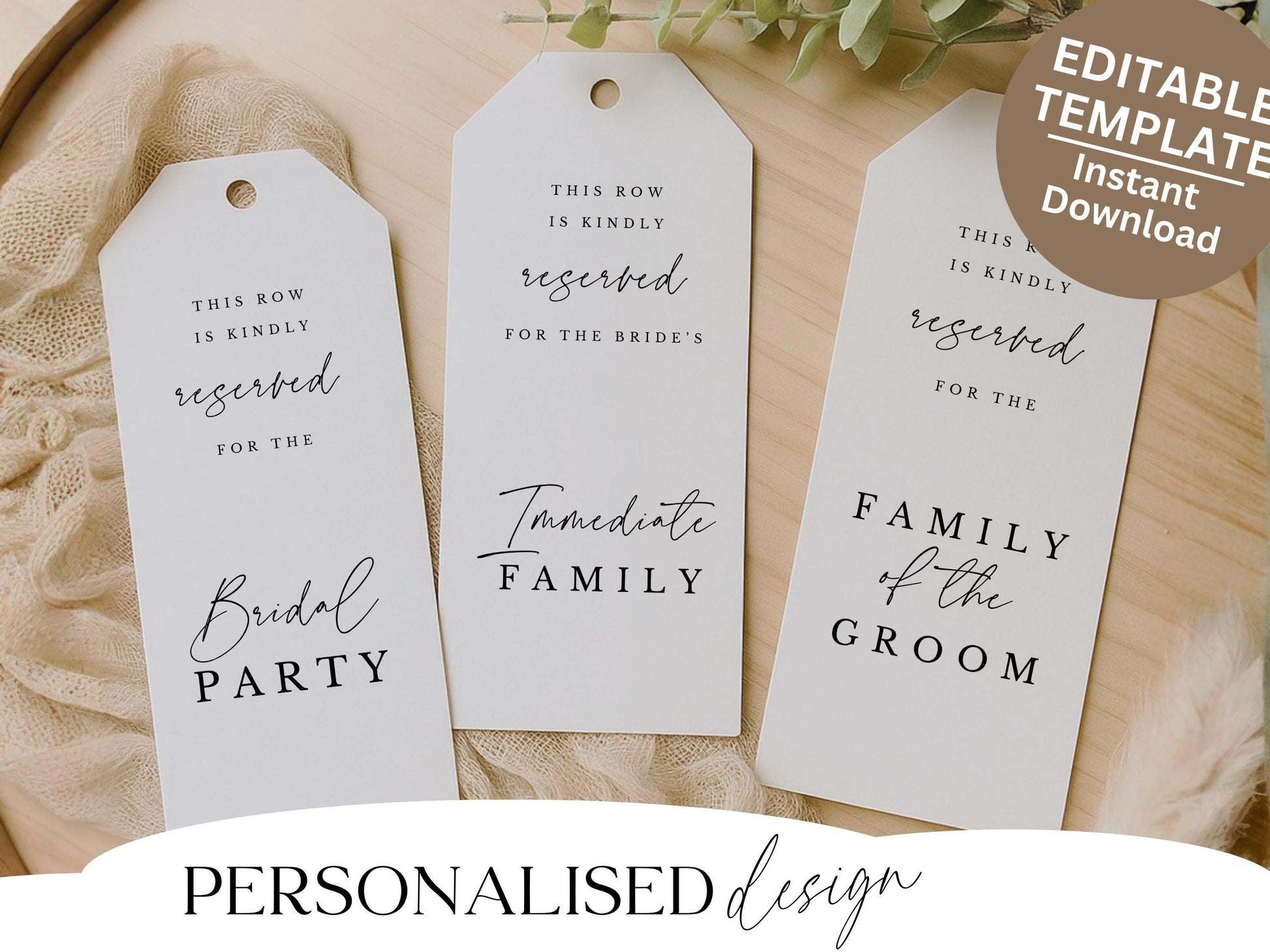 Reserved Row Tag For Church Wedding Minimalist Pew Sign Tag Template for Wedding Ceremony Reserved Row Tag Minimalist Church Wedding Pew Tag