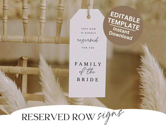 Reserved Row Tag For Church Wedding Minimalist Pew Sign Tag Template for Wedding Ceremony Reserved Row Tag Minimalist Church Wedding Pew Tag