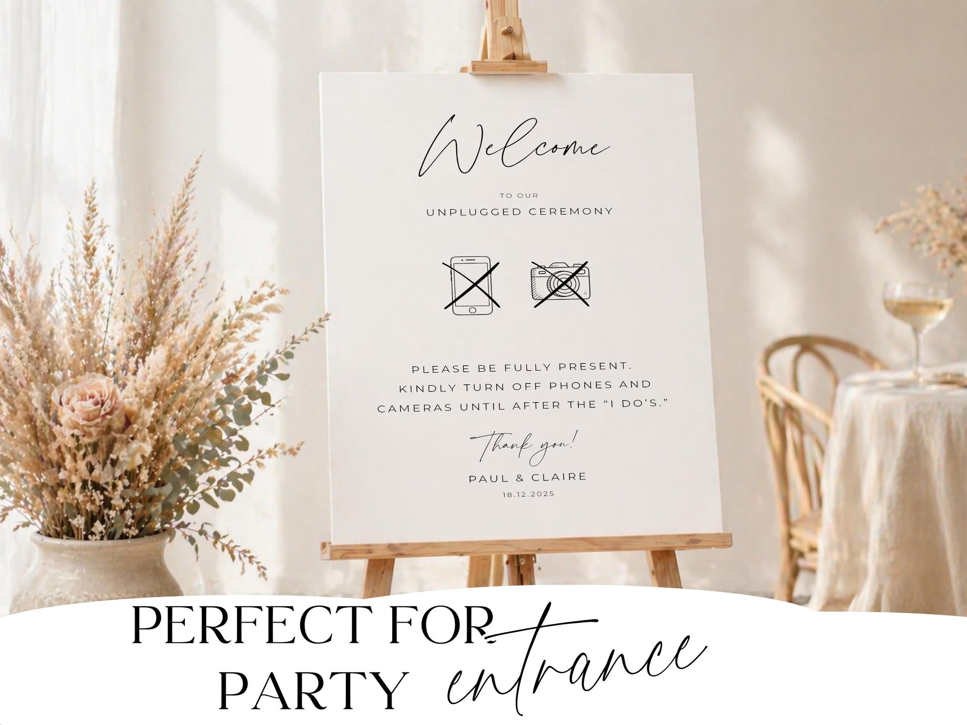 Unplugged ceremony welcome sign thank you detail