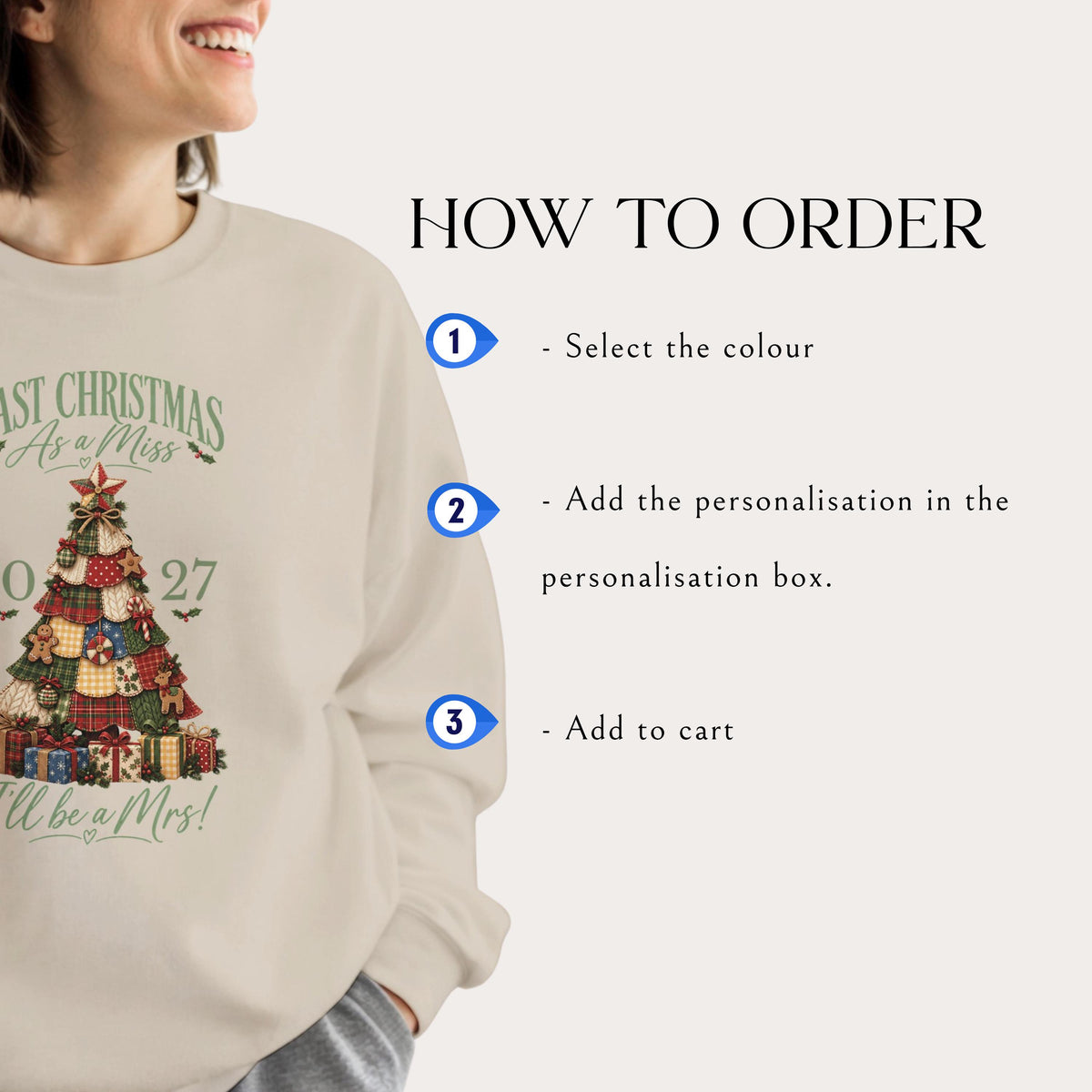 Last Christmas As A Miss sweatshirt folded flat, gingerbread print