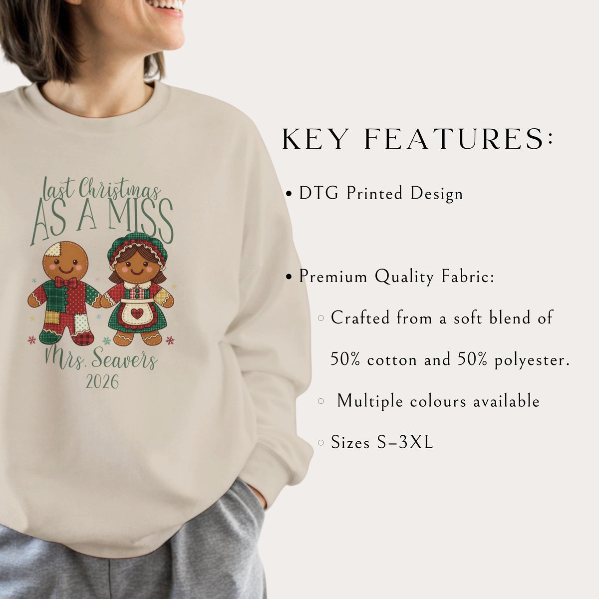 Personalised Christmas jumper with Mrs surname and wedding year embroidery